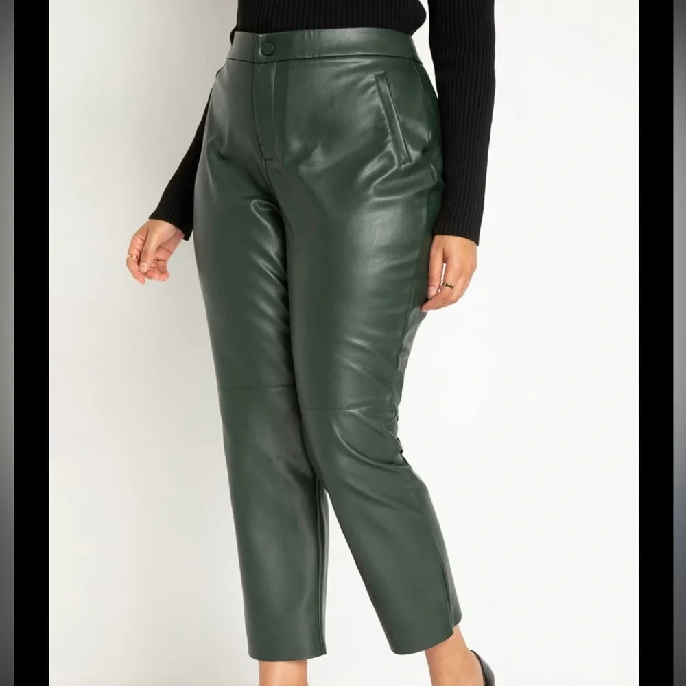 Eloquii Forest Green‎ Faux Leather Cropped Pants